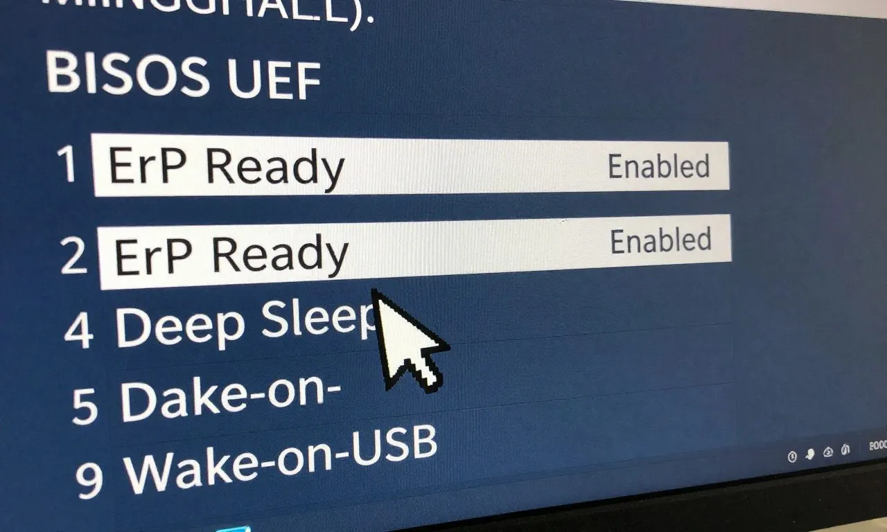 BIOS UEFI 전원 관리 메뉴에서 ErP 관련 설정을 확인하는 화면